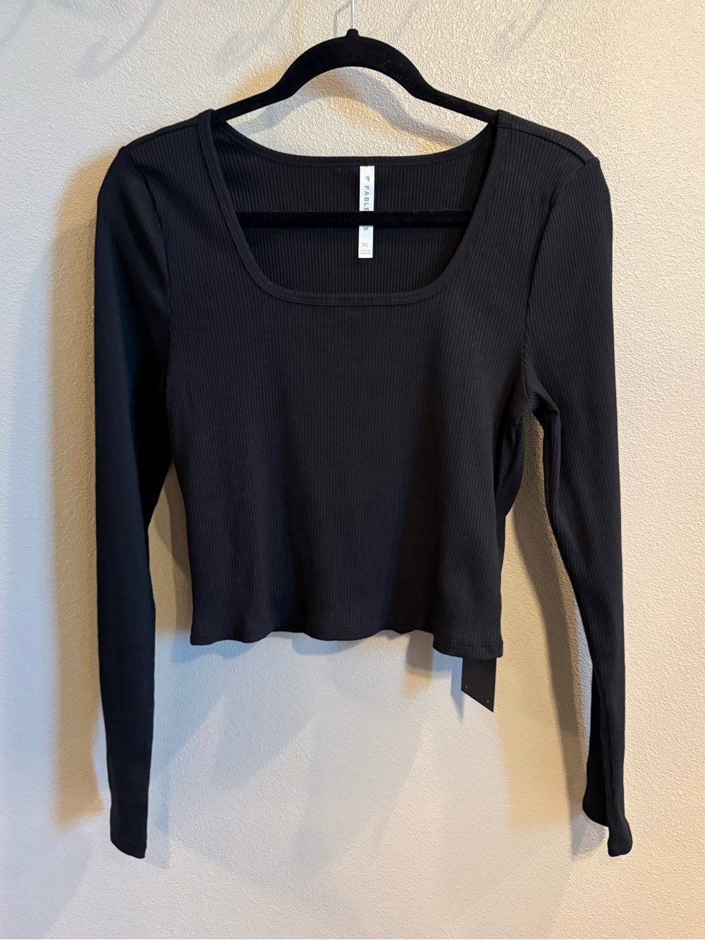 ⭐ 2/$20 Fabletics Black Ribbed Scoop-Neck Long Sleeve Top